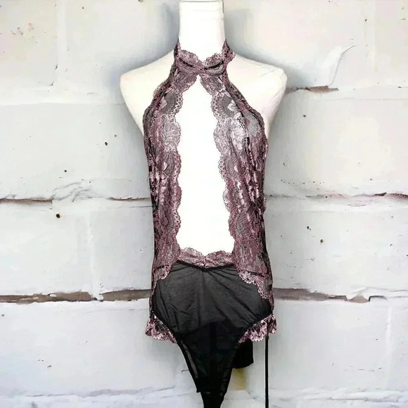 La Senza Women's Black Lace Vest Panties Set Lingerie Body Suit Intimates Medium - Picture 1 of 3